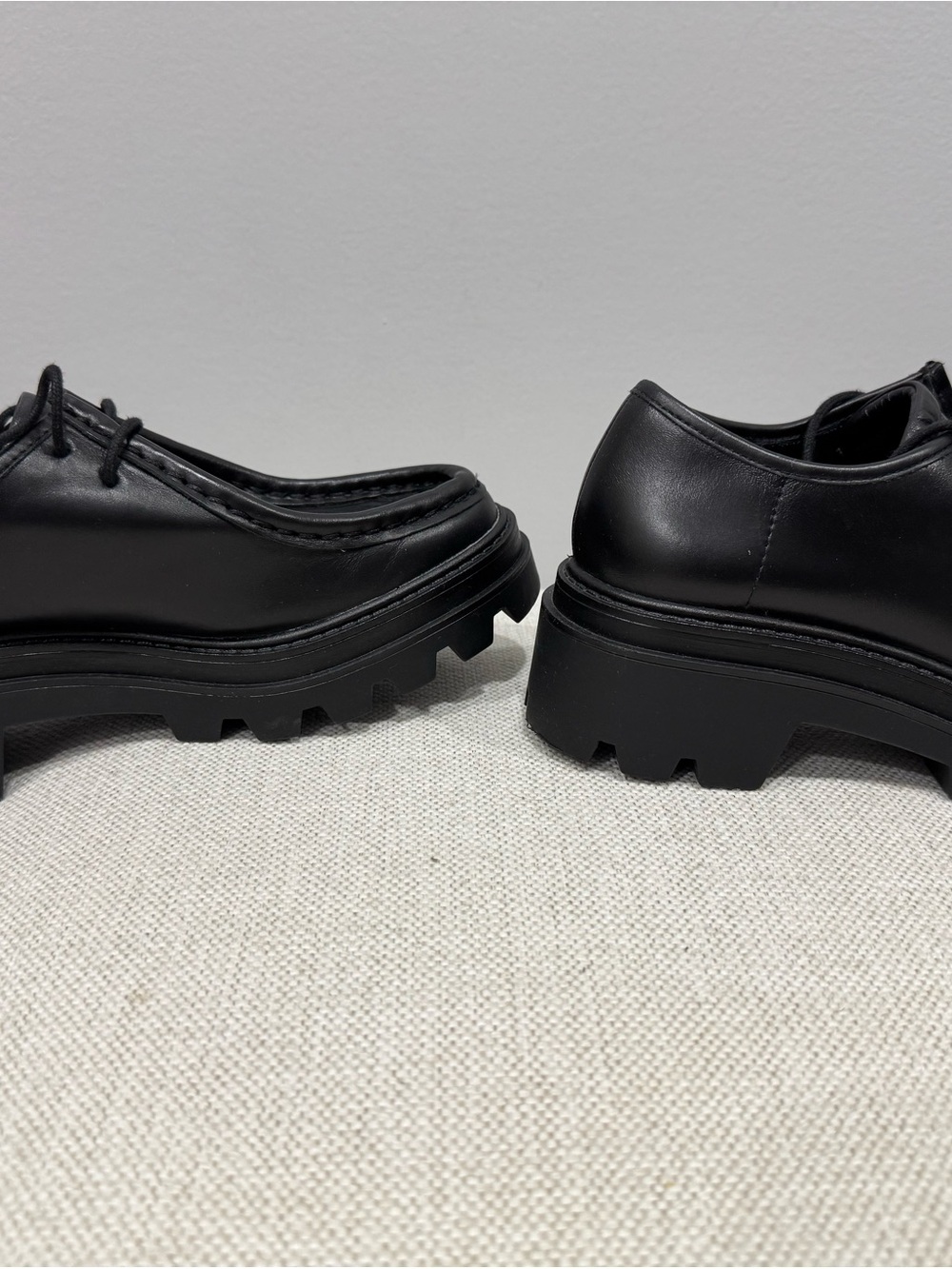 Zara Black Leather Chunky Sole Loafers